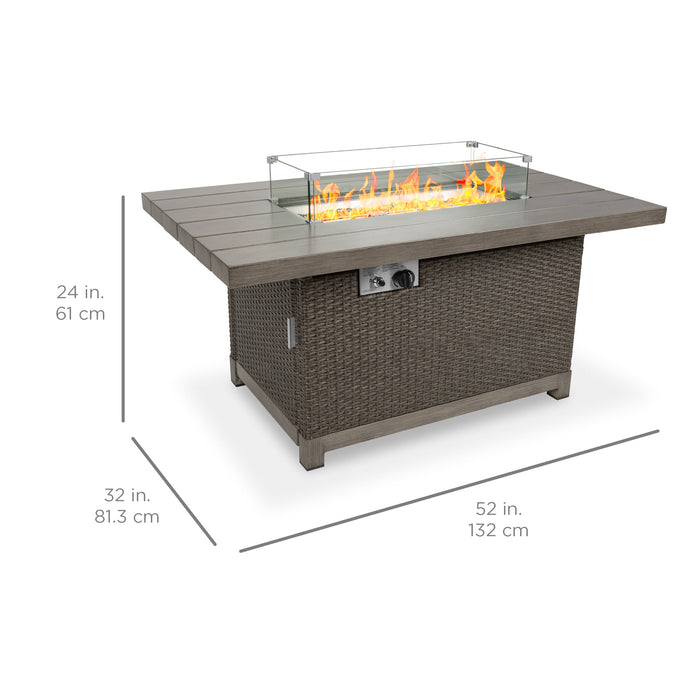 Table de foyer au propane en osier de 52 po et 50 000 BTU avec dessus en aluminium et housse