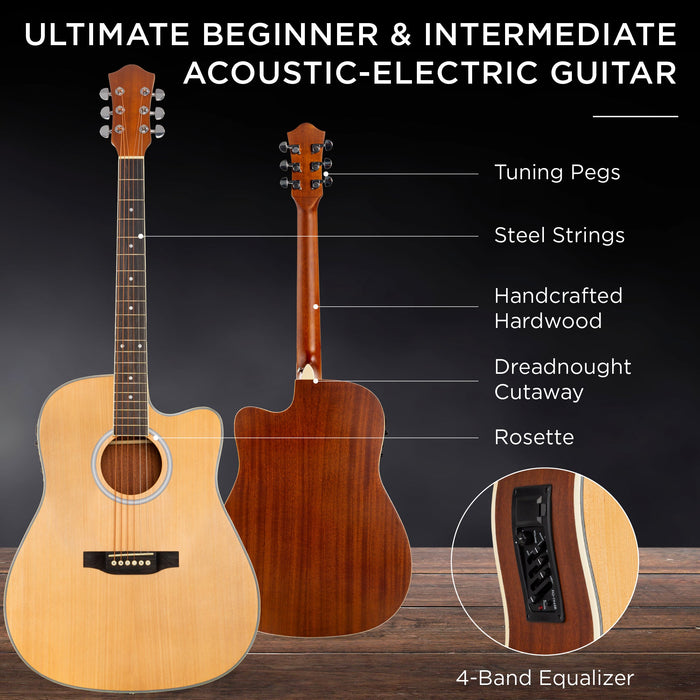 41in Beginner Acoustic Electric Cutaway Guitar Set w/ Case, Strap