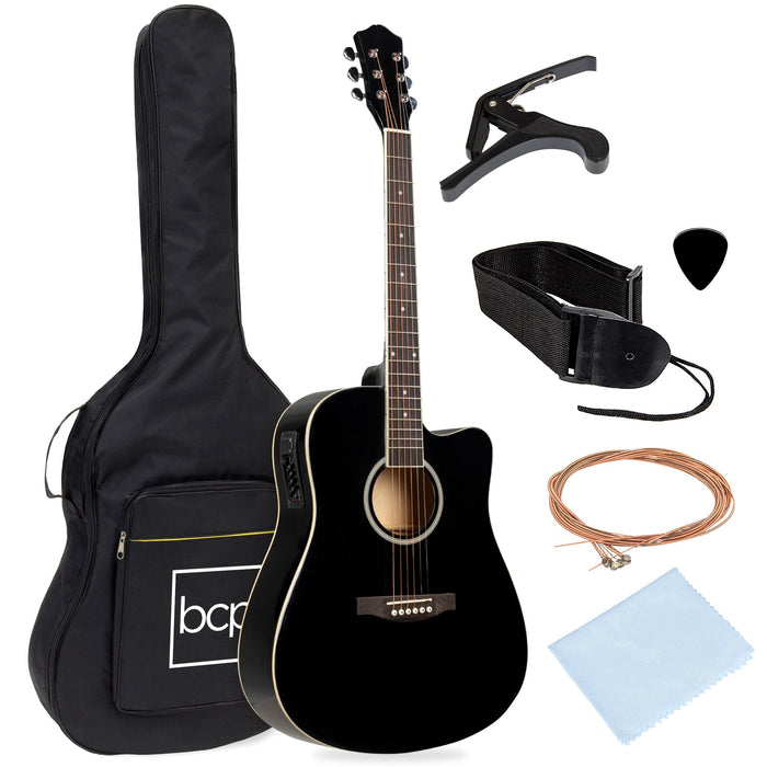 41in Beginner Acoustic Electric Cutaway Guitar Set w/ Case, Strap