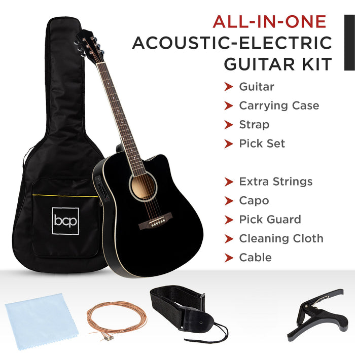 41in Beginner Acoustic Electric Cutaway Guitar Set w/ Case, Strap