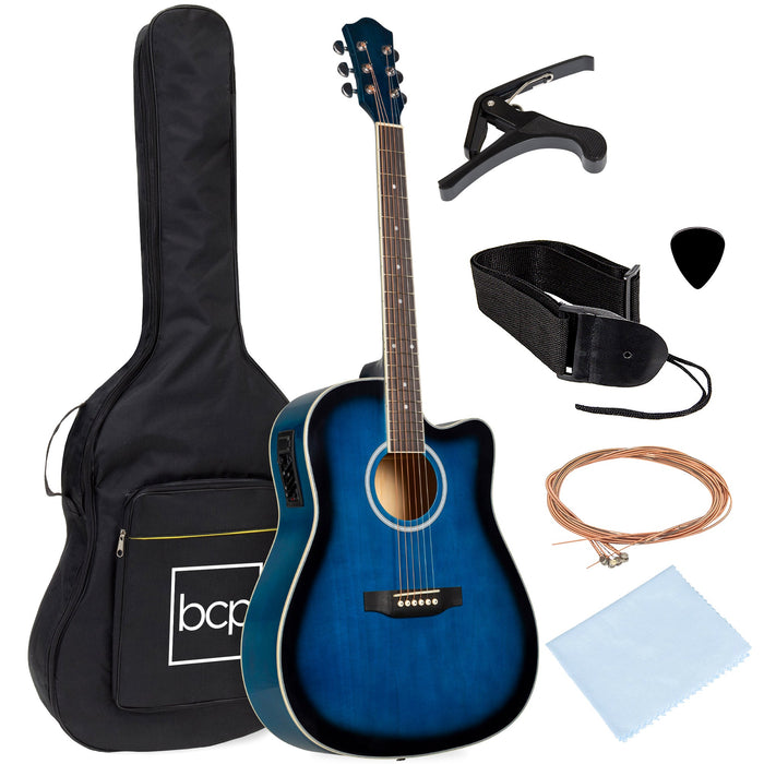 41in Beginner Acoustic Electric Cutaway Guitar Set w/ Case, Strap