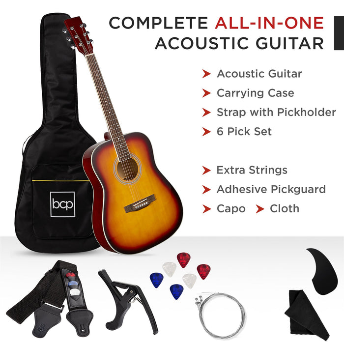 41in Acoustic Guitar Starter Kit w/ Digital Tuner, Padded Case, Picks, Strap