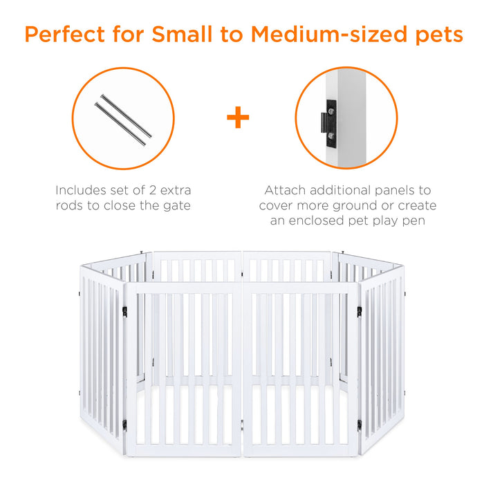 31.5in 4-Panel Freestanding Wooden Pet Gate w/ Door, Support Feet