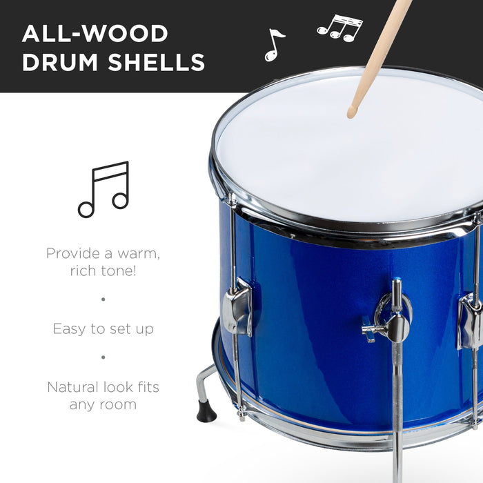 Kids Beginner All Wood Acoustic Drum Kit Starter Set w/ Stool, Drumsticks