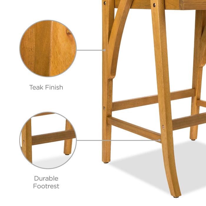 Lot de 2 tabourets de bar d'extérieur en bois d'acacia avec coussins résistants aux intempéries