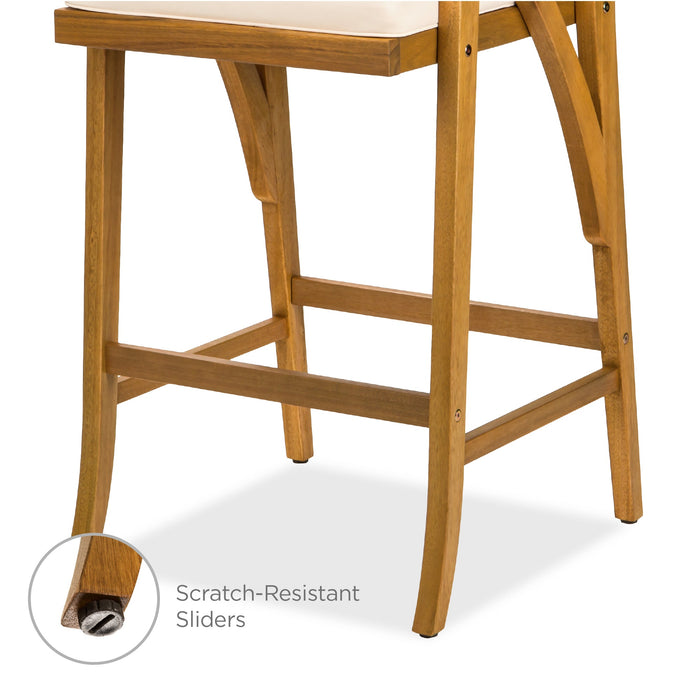 Lot de 2 tabourets de bar d'extérieur en bois d'acacia avec coussins résistants aux intempéries