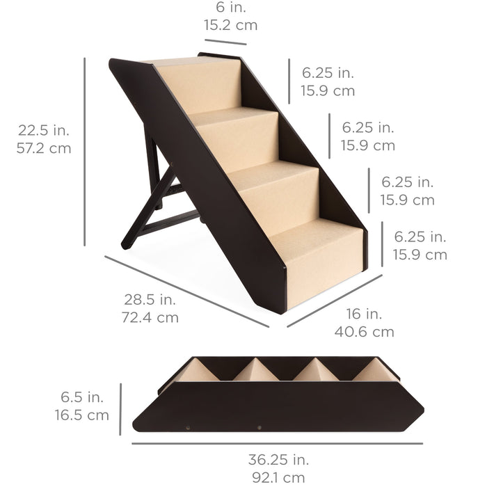 Foldable Adjustable, Non-Slip Wide Wooden Carpeted Pet Step Stairs