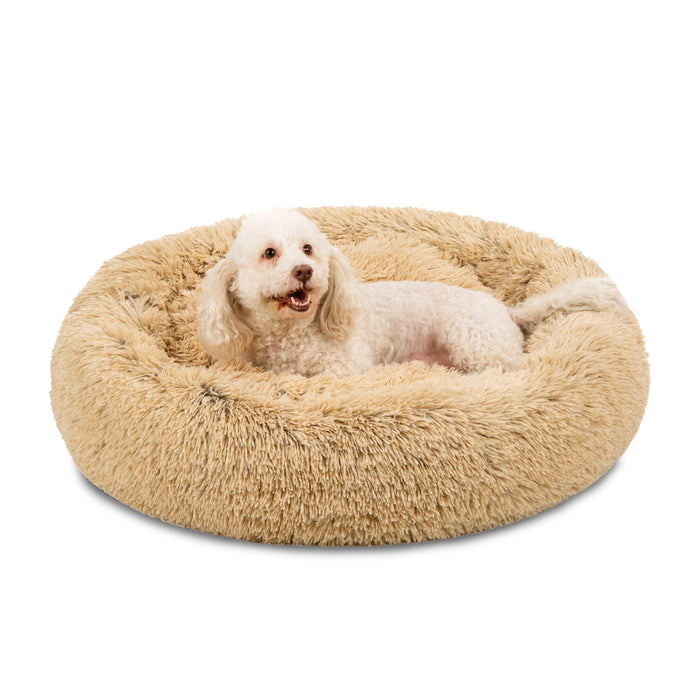 Self-Warming Shag Fur Calming Pet Bed w/ Water-Resistant Lining - Brown