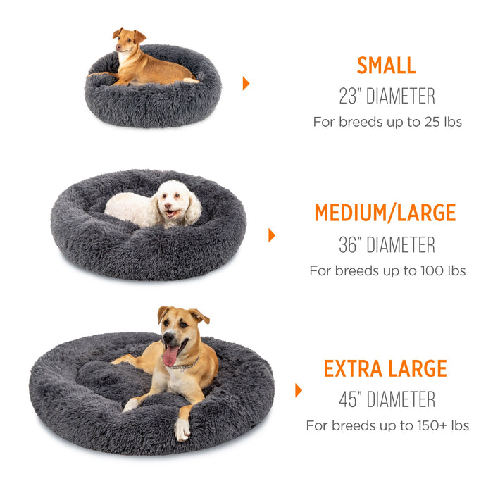 Self-Warming Shag Fur Calming Pet Bed w/ Water-Resistant Lining - Gray