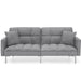 Convertible Linen Tufted Futon w/ 2 Plush Pillows, Split-Back Design