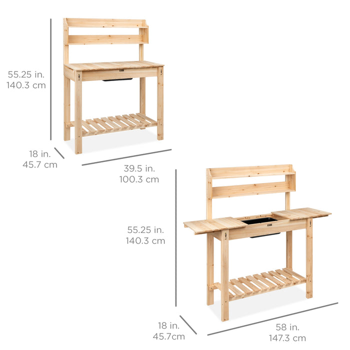 Banc de jardin en bois avec plateau coulissant et évier sec de qualité alimentaire