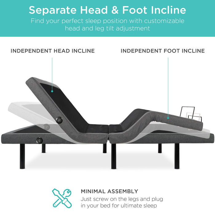 Adjustable Bed Base with Massage, Remote, USB Ports