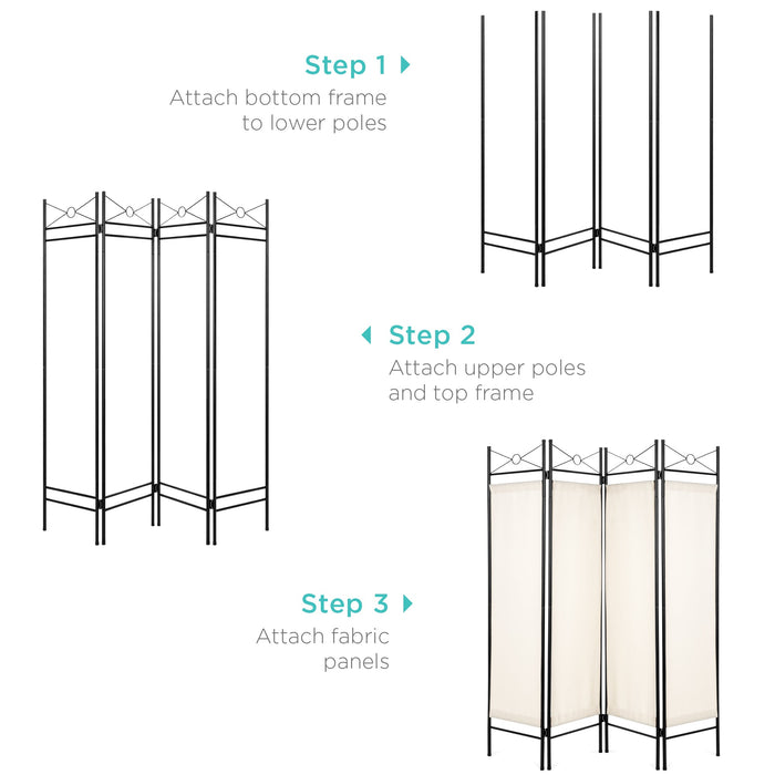 4-Panel Folding Privacy Screen Room Divider Decoration Accent, 6ft