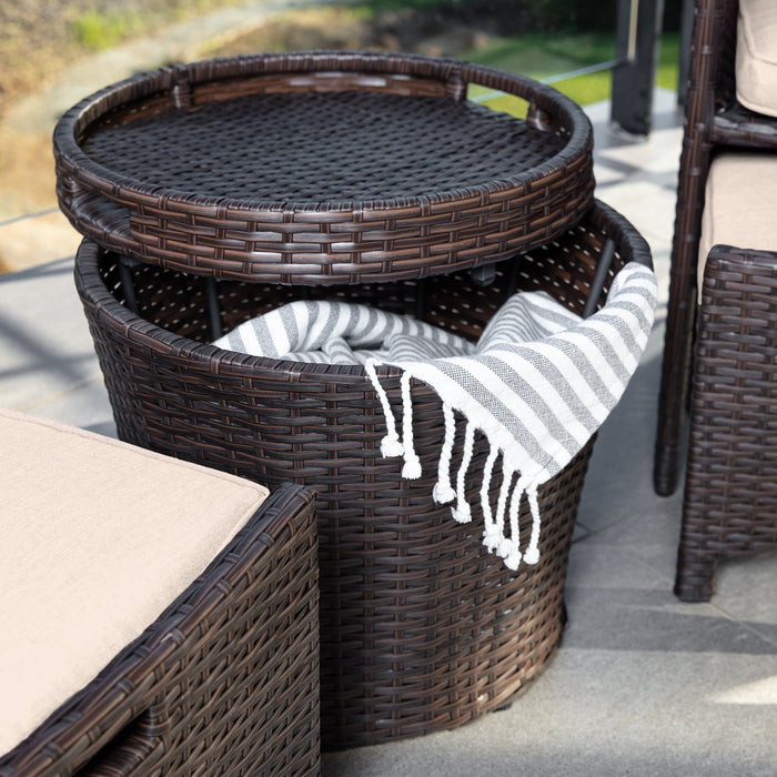 Ensemble de bistrot d'extérieur en osier 5 pièces avec table de rangement latérale, sans assemblage