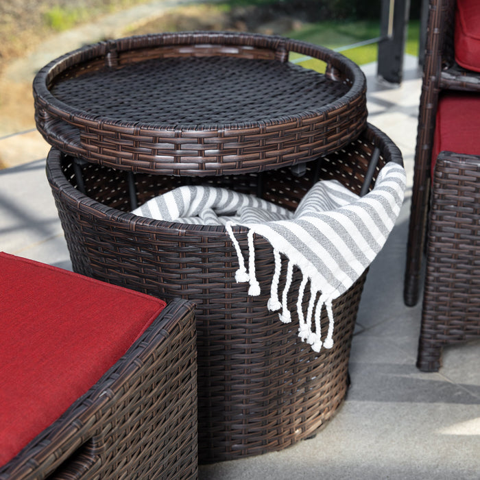 Ensemble de bistrot d'extérieur en osier 5 pièces avec table de rangement latérale, sans assemblage