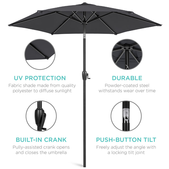 Outdoor Market Patio Umbrella w/ Push Button Tilt, Crank Lift - 7.5ft