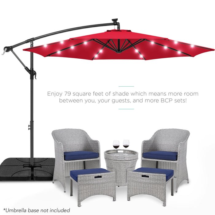 Solar LED Offset Hanging Patio Umbrella w/ Crank Tilt Adjustment - 10ft