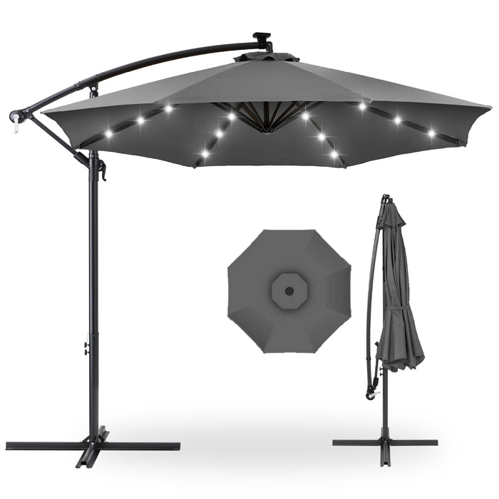 Solar LED Offset Hanging Patio Umbrella w/ Crank Tilt Adjustment - 10ft