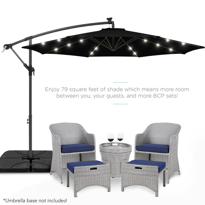 Solar LED Offset Hanging Patio Umbrella w/ Crank Tilt Adjustment - 10ft