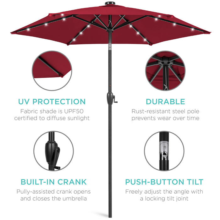 Outdoor Solar Patio Umbrella w/ Push Button Tilt, Crank Lift - 7.5ft