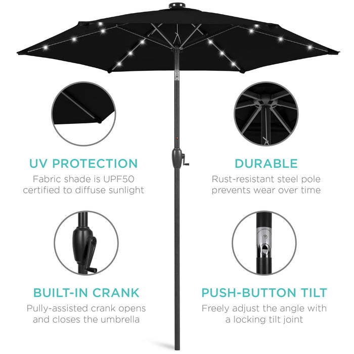 Outdoor Solar Patio Umbrella w/ Push Button Tilt, Crank Lift - 7.5ft