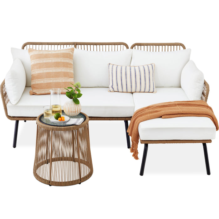 Rope Woven Sectional, L-Shape Sofa Set w/ Detachable Lounger, Table