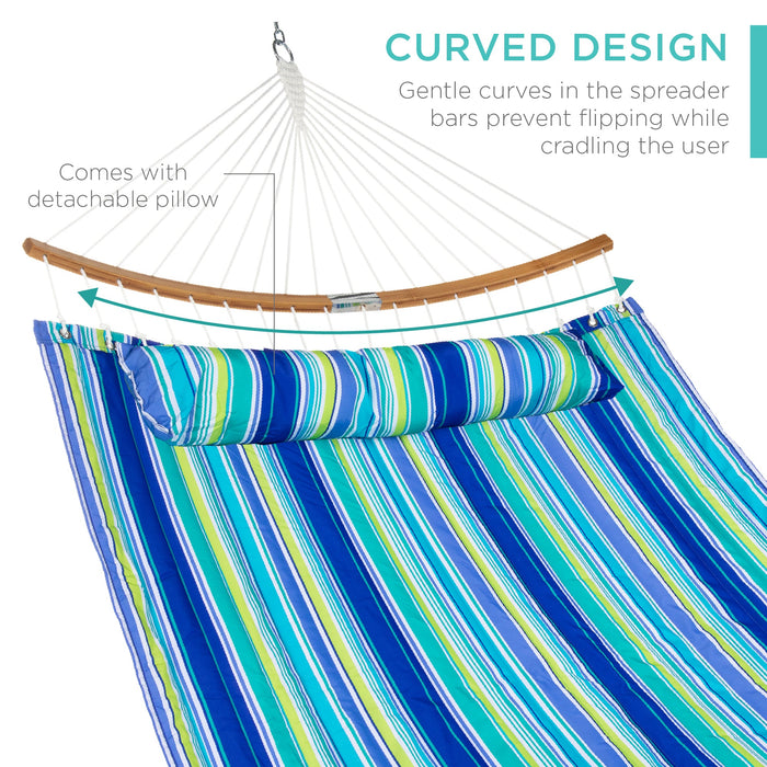 2-Person Quilted Portable Hammock w/ Curved Bamboo Spreader Bar, Carry Bag