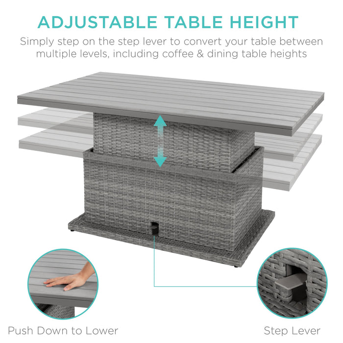 Ensemble de meubles de patio en osier 6 pièces avec table à manger réglable en hauteur