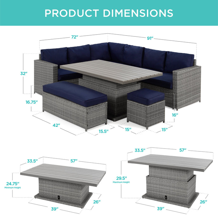 Ensemble de meubles de patio en osier 6 pièces avec table à manger réglable en hauteur