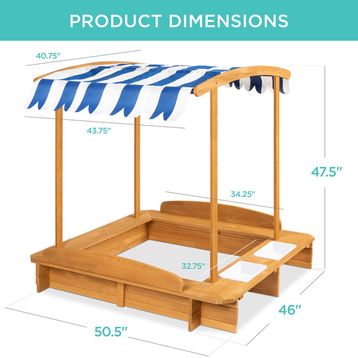 Cabane en bois pour enfants avec bac à sable, bancs, auvent, couverture de sable et 2 seaux