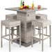 5-Piece Wicker Bar Set w/ 4 Stools, Built-In Bottle Opener, Hidden Storage