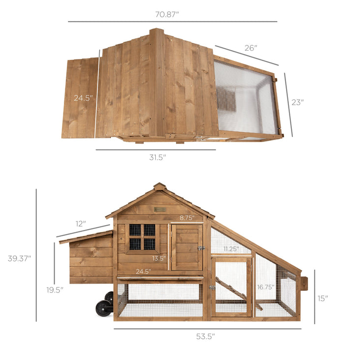 Poulailler mobile en bois avec roues, 2 portes, nichoir - 70 po