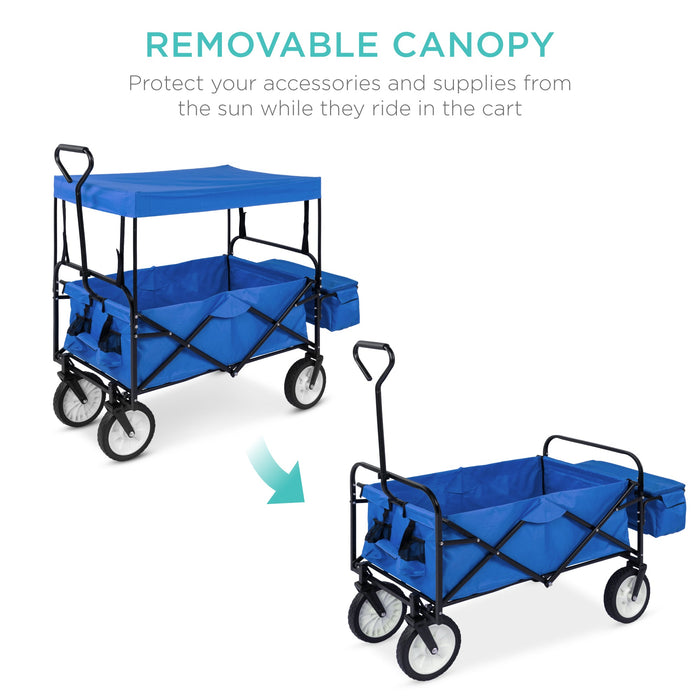 Chariot utilitaire pliable avec 2 porte-gobelets et auvent amovible