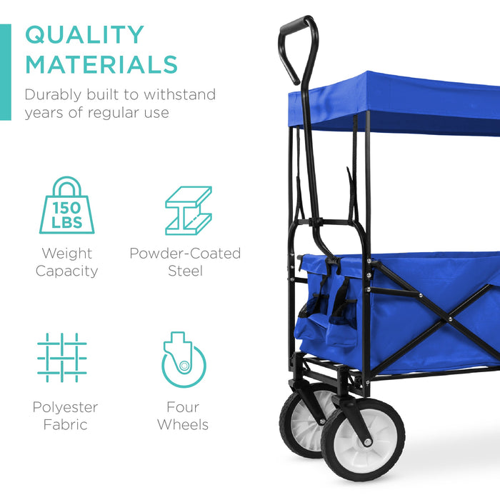 Chariot utilitaire pliable avec 2 porte-gobelets et auvent amovible