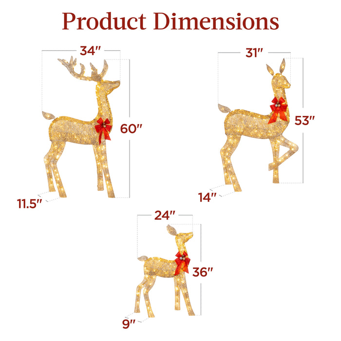 Ensemble de 3 cerfs de Noël illuminés pour décoration extérieure avec lumières LED