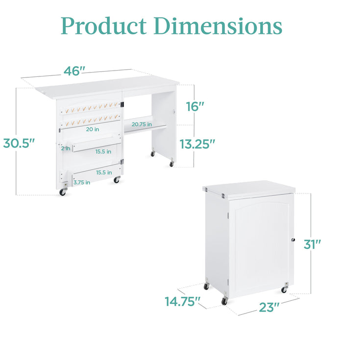 Table de couture pliante, station d'artisanat polyvalente et table d'appoint avec roulettes