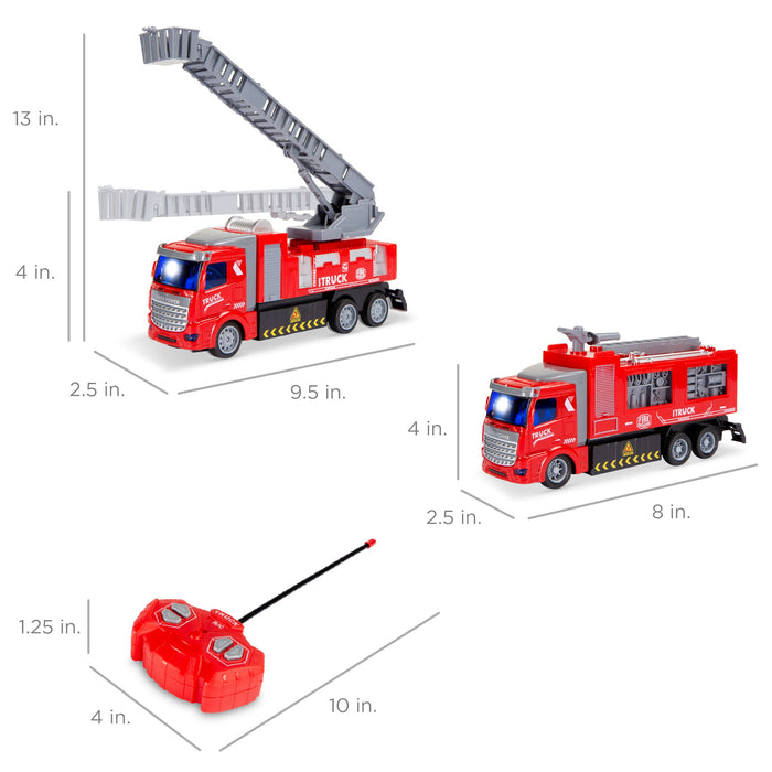 Lot de 2 camions de pompiers télécommandés RC (même fréquence) avec lumières LED