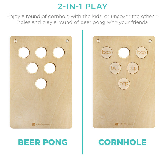 Ensemble de jeu de société Cornhole et Beer Pong 2 en 1 avec 2 sacs de transport et 6 sacs de haricots