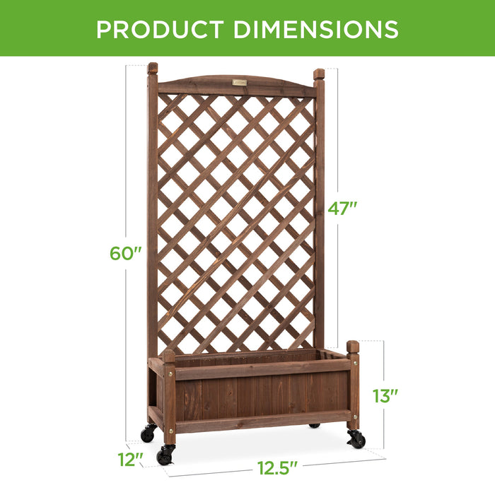 Jardinière en bois et treillis avec drainage, roues en option - 60 po