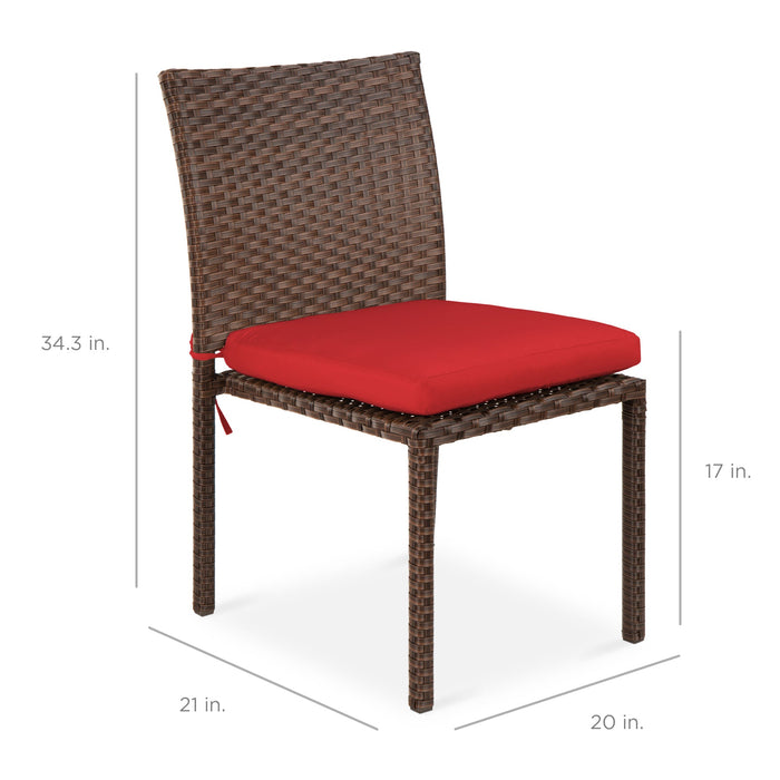 Lot de 4 chaises empilables en osier pour patio extérieur avec coussins, résistance aux UV