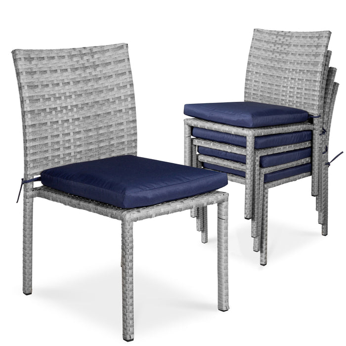 Lot de 4 chaises empilables en osier pour patio extérieur avec coussins, résistance aux UV