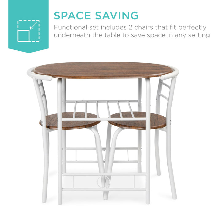 3-Piece Wooden Table & Chairs Dining Set w/ Lower Storage Shelf