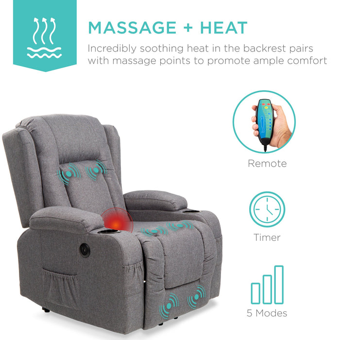 Fauteuil de massage inclinable électrique avec chauffage, port USB et porte-gobelets