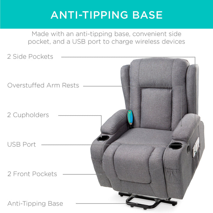 Fauteuil de massage inclinable électrique avec chauffage, port USB et porte-gobelets