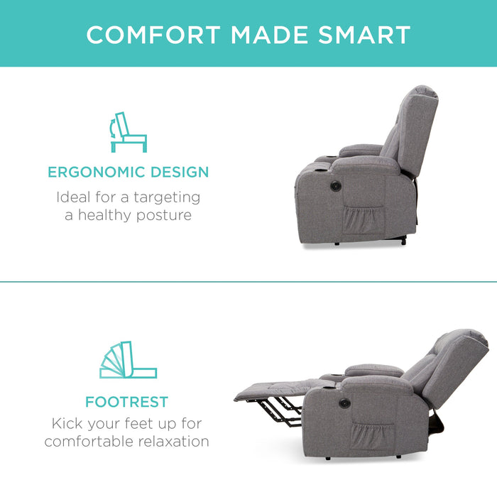 Fauteuil de massage inclinable électrique avec chauffage, port USB et porte-gobelets