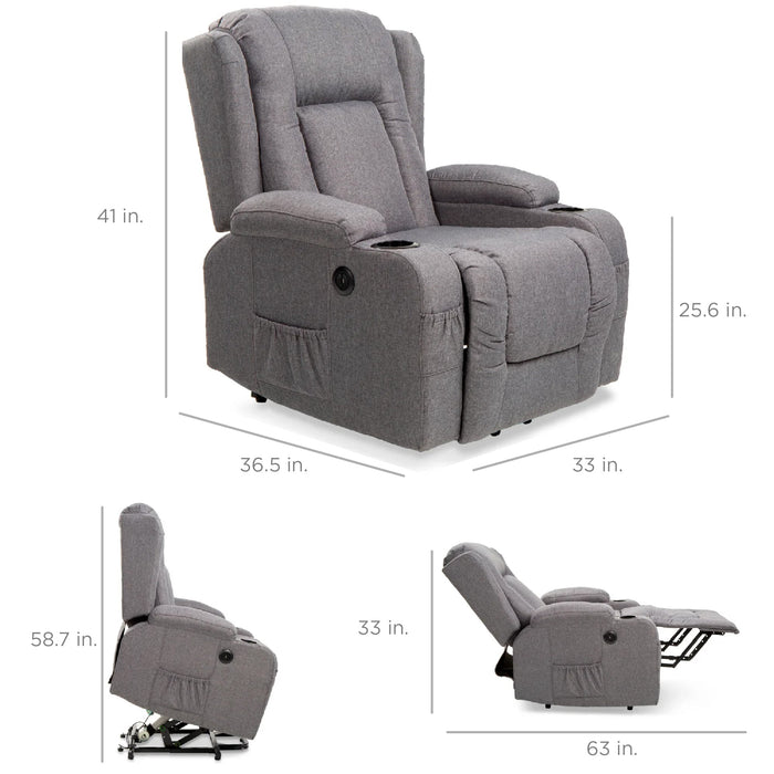 Fauteuil de massage inclinable électrique avec chauffage, port USB et porte-gobelets