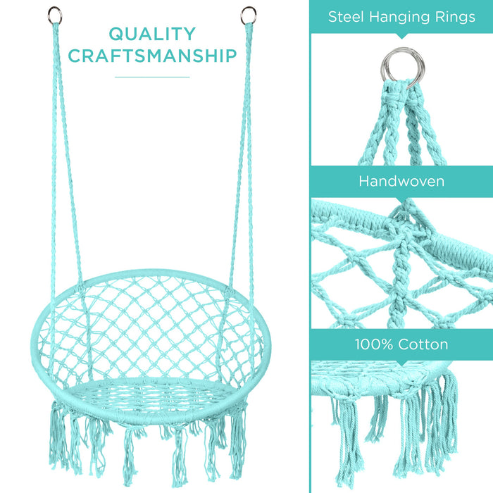 Cotton Macrame Hammock Hanging Chair Swing, Handwoven w/ Backrest