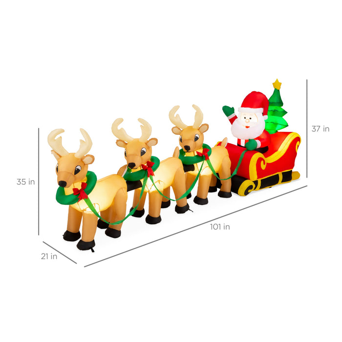 Lighted Inflatable Santa Claus & Reindeer Christmas Decoration - 9ft