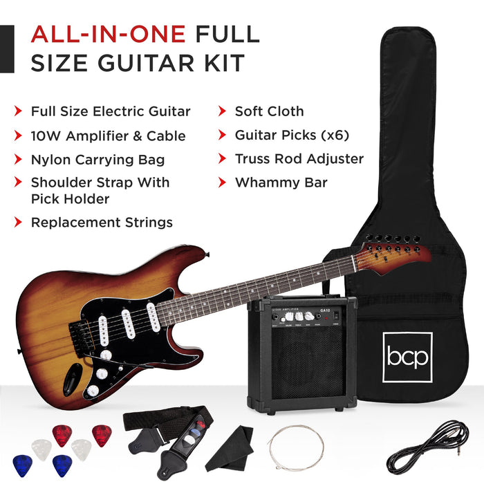 Beginner Electric Guitar Kit w/ Case, 10W Amp, Tremolo Bar - 39in