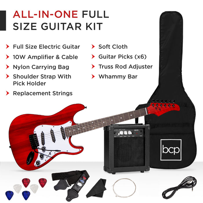 Beginner Electric Guitar Kit w/ Case, 10W Amp, Tremolo Bar - 39in